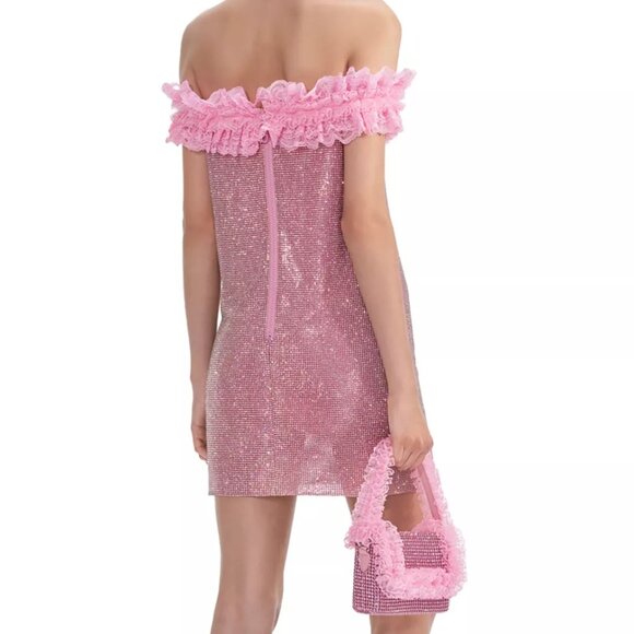 760$ Self-Portrait X Christopher Kane Crystal Fishnet Mini Dress Size 12 Pink - Picture 3 of 3